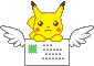 Pikachu sitting on an envelope