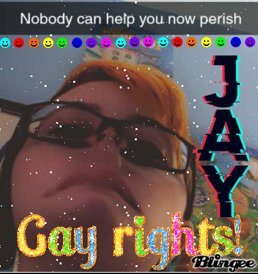 sparkly gif of an edited picture of my face that says nobody can help you, now perish / JAY / Gay Rights!