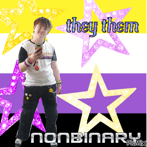 nonbinary bunny t shirt with black cargo pants and a star chain