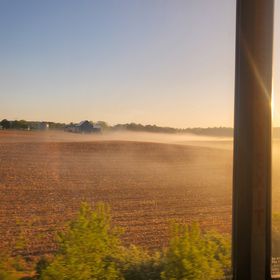 farmland with fog rolling over it