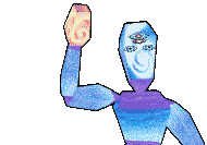 blue humanoid waving