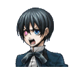 ciel with his eyepatch off, talking angrily