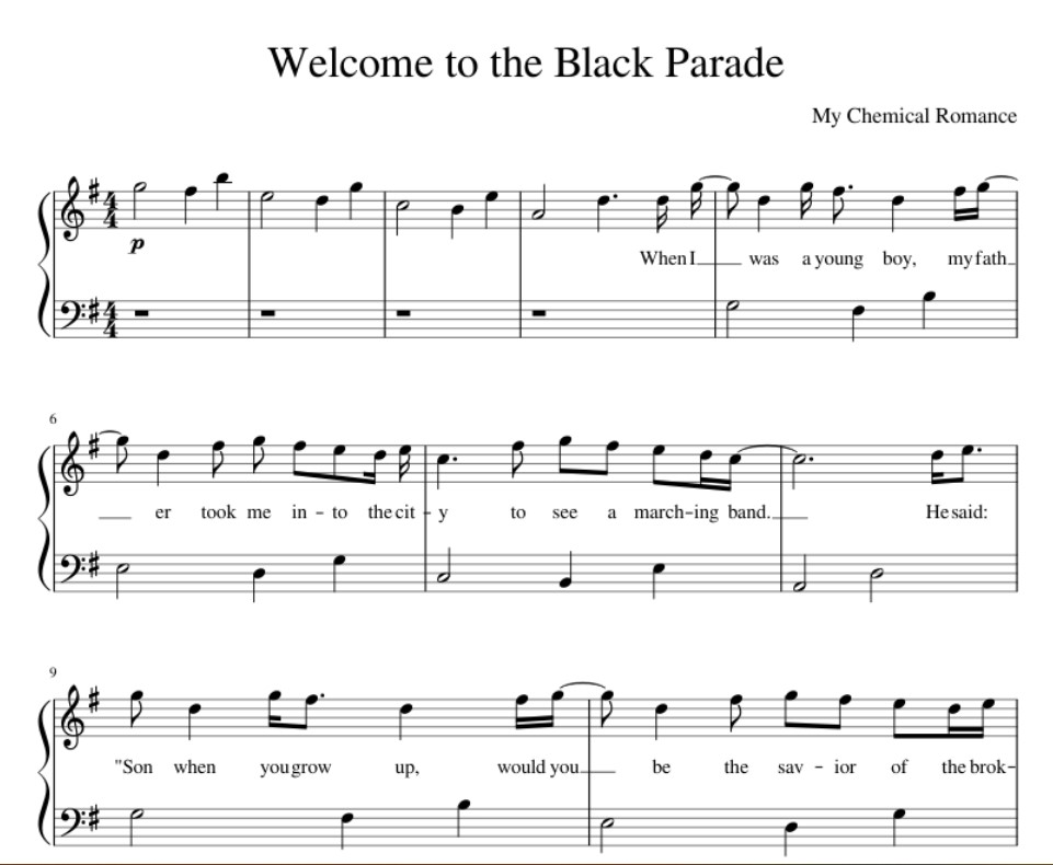 first page of sheet music for the black parade