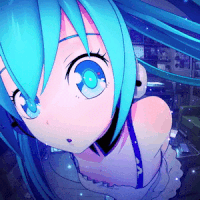 hatsune miku staring very closely to the camera