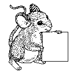 black-and-white rat holding a sign that says rats!!!