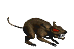 evil rat with red eyes and big fangs
