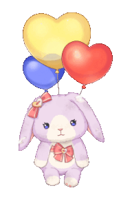 stuffed bunny with 3 balloons