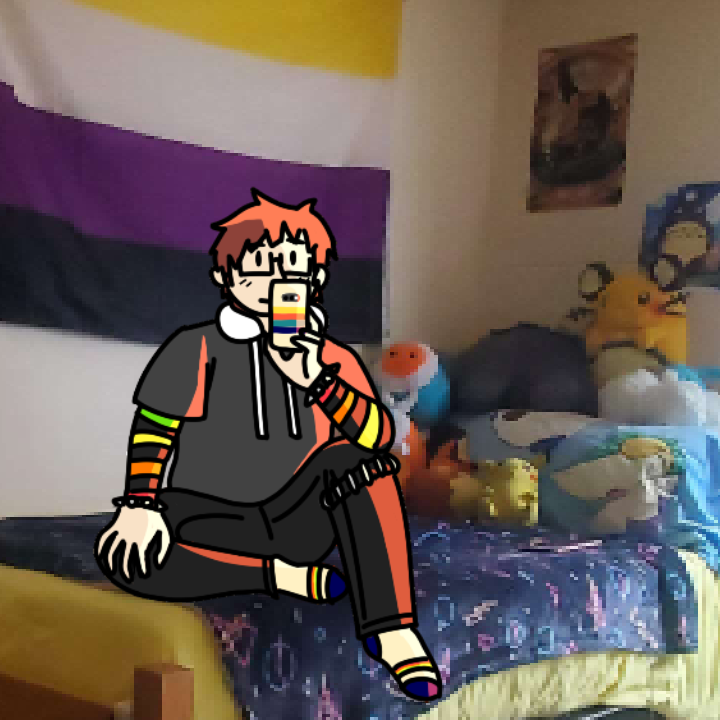 drawing of jay sitting on a bed